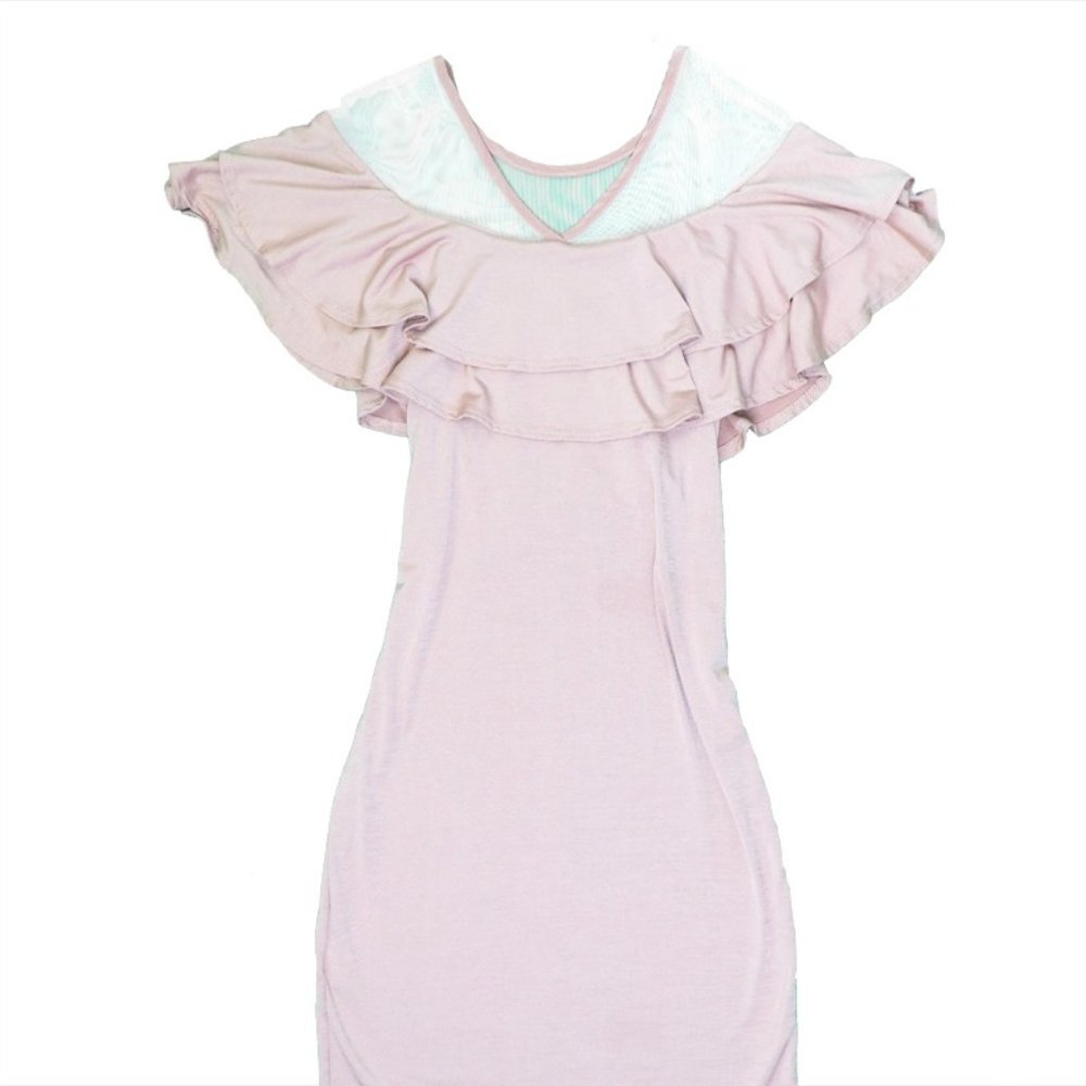 Fashion Nova - Curvy Mesh Shoulder Dress - Dusty Mauve - M